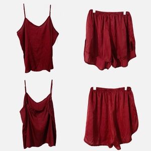 Wine Satin Camisole and Shorts Pajama Set